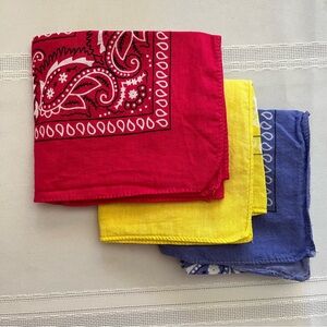 3 Colorful Bandanas - Red, Yellow, Periwinkle